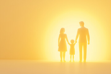 Silhouetted family holding hands in glowing golden light background