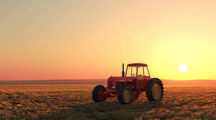 Obraz premium Minimalist 3D Render of a Sleek Tractor at Sunset
