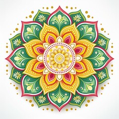 Mandala art design also called rangoli, decorative elements on white background