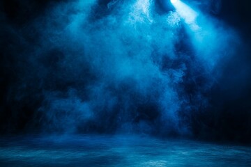 Fototapeta premium Blue Smoke Background with Spotlight and Floor.
