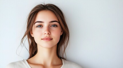 Naklejka premium Portrait of a Young Woman Against Neutral Background