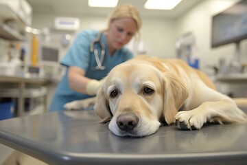 Golden Retriever at Veterinary Clinic - Ideal for Pet Care and Veterinary Concepts