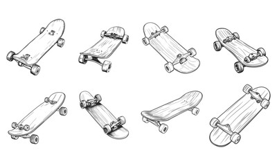 Skateboarding vector illustration. Hand sketched skateboards