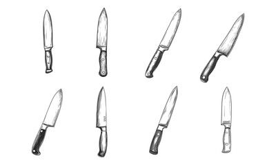 knife handrawn doodle illustrations vector set