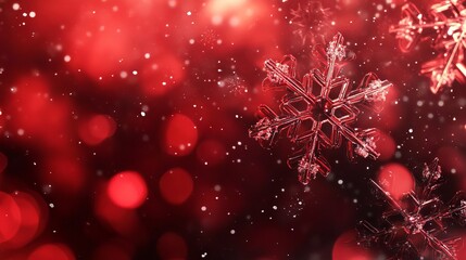 Festive red bokeh background with snowflakes for holiday and winter-themed designs
