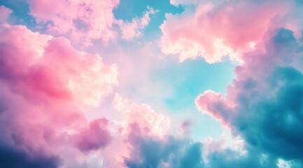 Fototapeta premium Soft blue blush pink clouds forming in peaceful sky background lighting colors sunset serene fluffy abstract dreamy colorful pastel tranquil