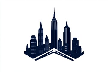Fototapeta premium Minimalist downtown skyline icon, with simple lines representing towering skyscrapers and busy streets in a clean design