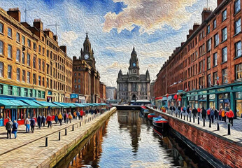 Fototapeta premium City Architecture. Oil painting. Printable pattern for wall decorations