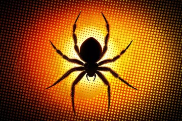 A striking spider silhouette crafted from halftone dots, creating an artistic banner backdrop perfect for Halloween or