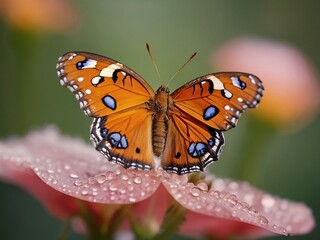 A butterfly spread wings in the garden