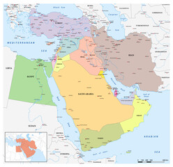 Map of the geopolitical region of the Middle East