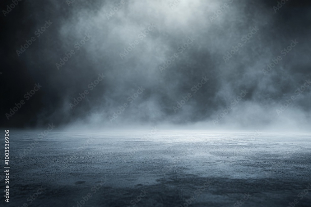 Poster a dark, moody background with fog rolling in over a concrete floor.