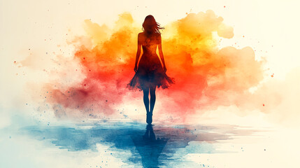 Beautiful Silhouette Against Colorful Watercolor Background