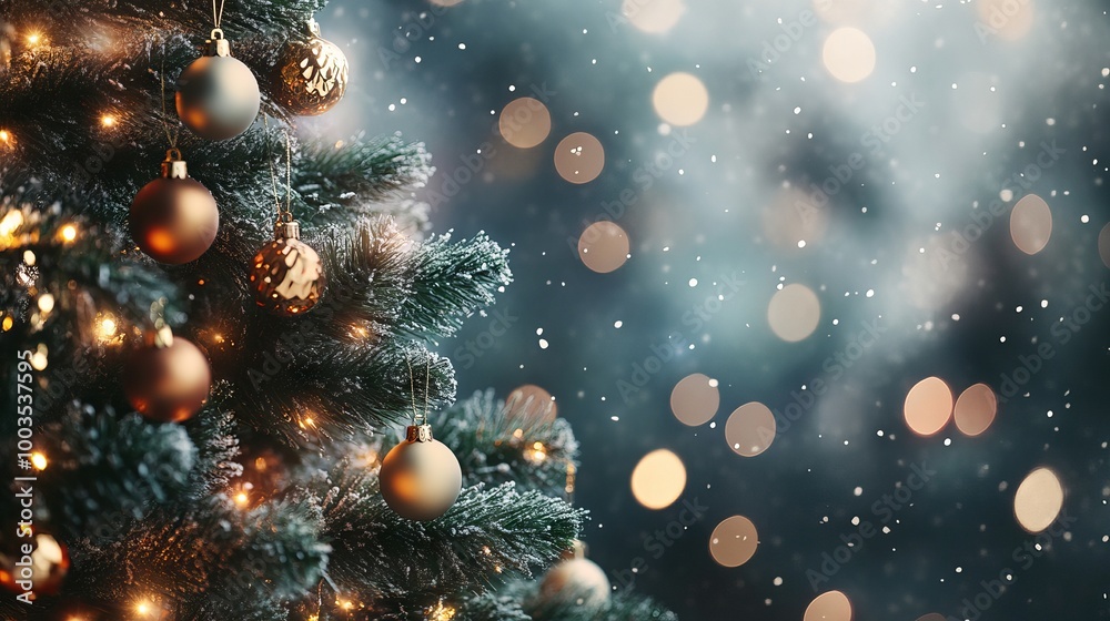 Canvas Prints festive christmas tree decorated with colorful baubles and softly blurred shiny lights creating a wa