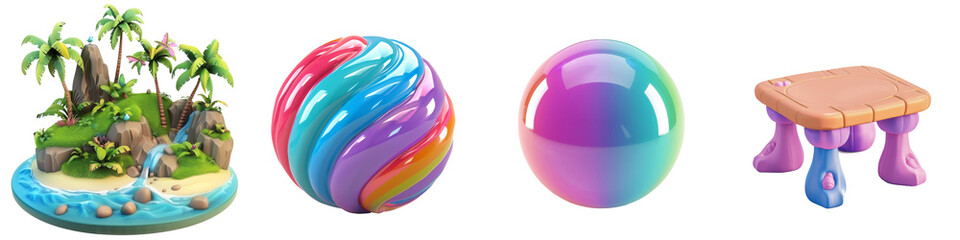 Colorful spheres and tropical island scenery