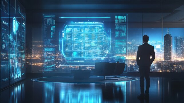 Corporate executive using a futuristic holographic calendar to organize meetings and - Powered by Adobe
