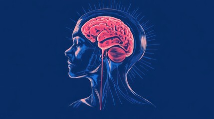 Illustration of a human head profile with a highlighted brain, symbolizing neuroscience and cognition.