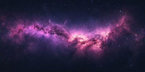 Fototapeta premium A beautiful cosmic nebula glows in a dark starry sky, with pink and purple hues, a celestial spectacle.