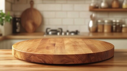 Wooden Round Cutting Board in Bright Kitchen Setting