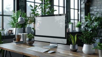 Modern Work Environment Computer Mock-Up in a Co-Working Space