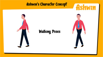 Fototapeta premium A male employee cartoon character walking AKA Kevin, men wearing an office uniform.
