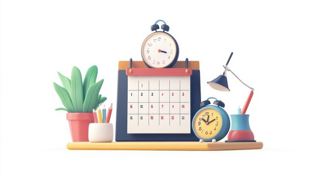 A work and holiday timetable is shown on a calendar. Effective time management and organization is demonstrated through effective time management. Flat graphic modern illustration isolated on white.