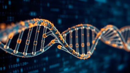  Artifical Intelligence generated DNA molecule. Chemisty and biology science education concept.