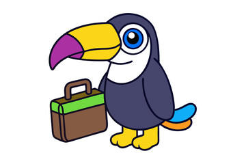 Toucan with a Suitcase Getting Ready for a Vacation Animal Clipart Vector Illustration