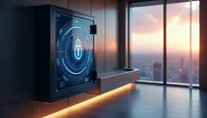 A digital display of a lock with a keyhole on it