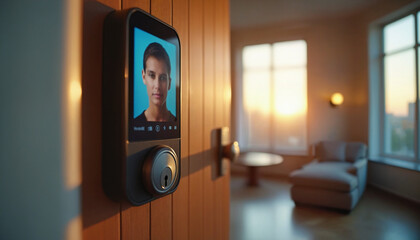 A man's face is displayed on a smart lock