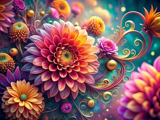 Exquisite floral designs and swirling motifs in bright hues, perfect for artistic creations and decorative