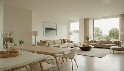 Fototapeta premium A room with a white couch and a white chair with a white sofa 1