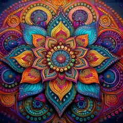 Obraz premium 3D Traditional Rangoli Patterns - Intricate rangoli designs with bright colors and patterns