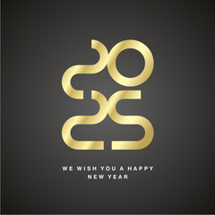 Happy New Year 2025 golden ultra modern design numbers typography white black label icon logo button