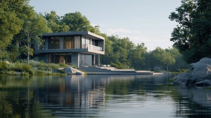 Fototapeta premium Modern House on a Lake