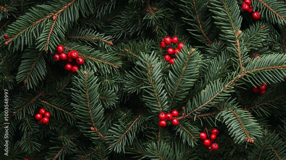Canvas Prints festive christmas tree branches with ornaments and lights creating a holiday background