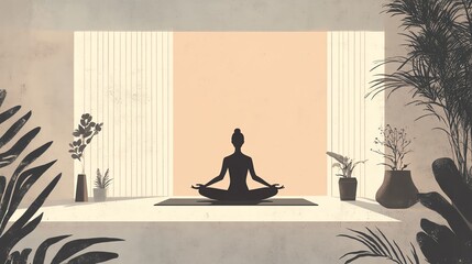 Fototapeta premium Meditation silhouette in tranquil environment