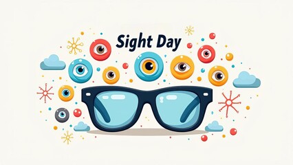 World Sight Day Glasses: Vibrant Illustration Promoting Eye Health Awareness with Colorful Vision Symbols and Optical Elements