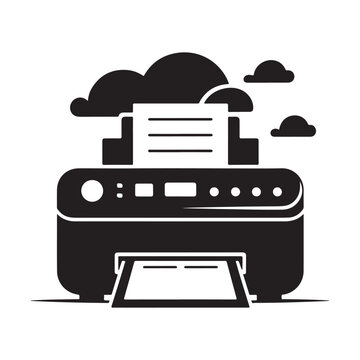 recommend clip art: Printer silhouette icon, vector illustration, black printer on white background