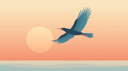 Naklejka premium Bird flying against a sunset background