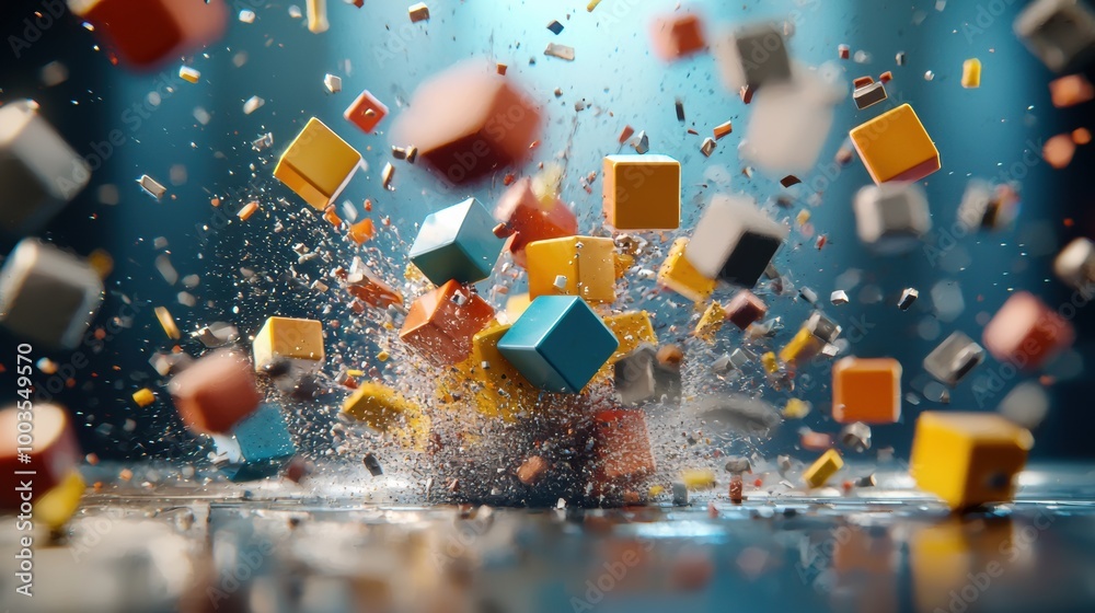 Poster Colorful Blocks Exploding in a Dynamic Background