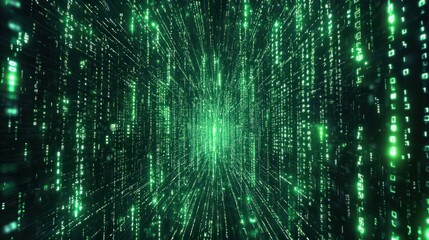 Dynamic digital matrix code background, embodying a cyber or tech theme, suitable for electronic or security products.