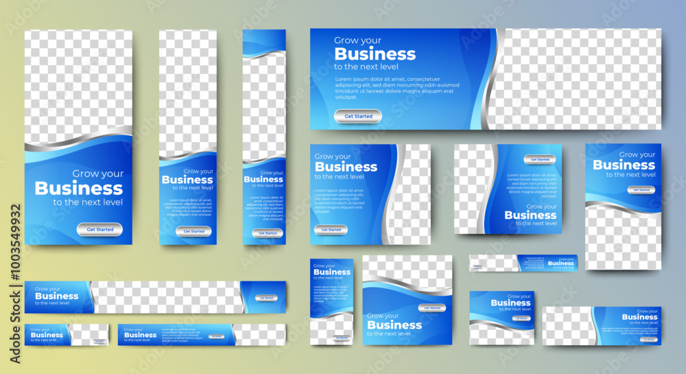 Poster set of blue background for web ad banner template with text and image spaces. vector