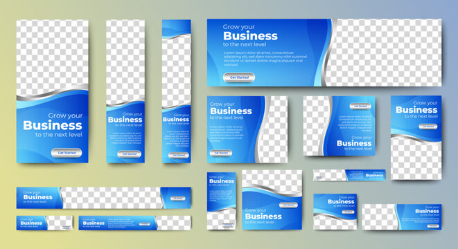 set of blue background for web ad banner template with text and image spaces. vector