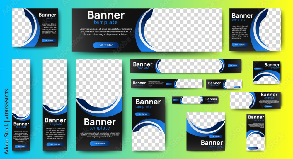Sticker set of business web banners template design with image space. vector