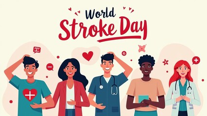 World Stroke Day Healthcare: Diverse Medical Team and Patients Raising Awareness for Cerebrovascular Disease Prevention and Treatment