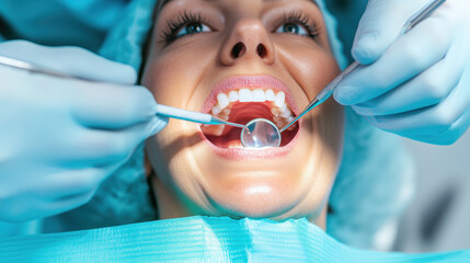 woman undergoing dental check up with bright smile