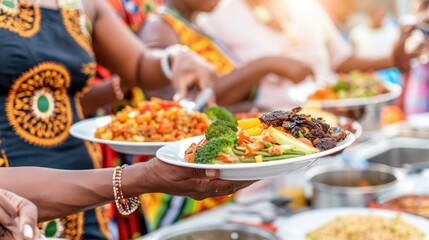 African Cuisine Buffet: Diverse Dishes Served at Outdoor Event