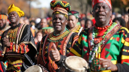 Vibrant African Cultural Festival Parade with Traditional Attire and Drums