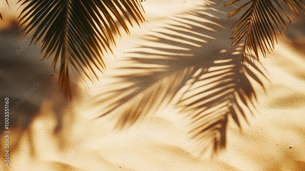 Poster Shadows of Palm Leaves on Soft Sand Surface